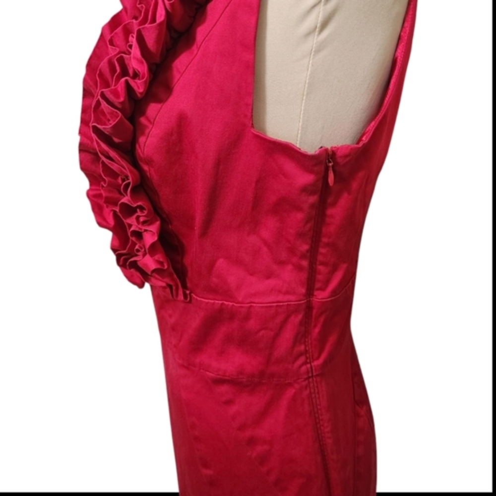 TED BAKER Red Ruffle Sleeveless Sheath Dress - Size 10 - Picture 7 of 14